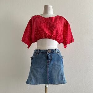 Vintage reworked white-red polka dot prairie crop top